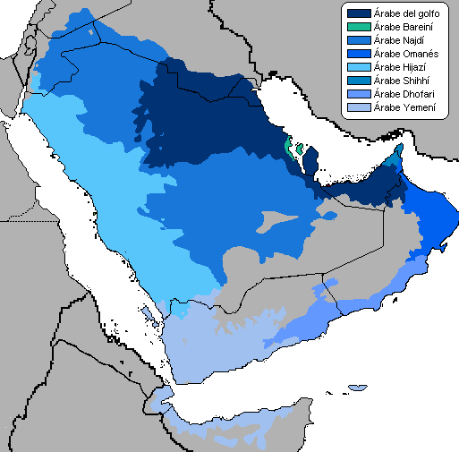 mapa de dialectos idioma arabe arabia saudita
