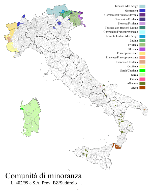 comunidades reconocidas por italia como lenguas minoritarias historicas