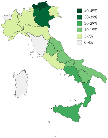 mapa frecuencia uso lenguas regionales italia