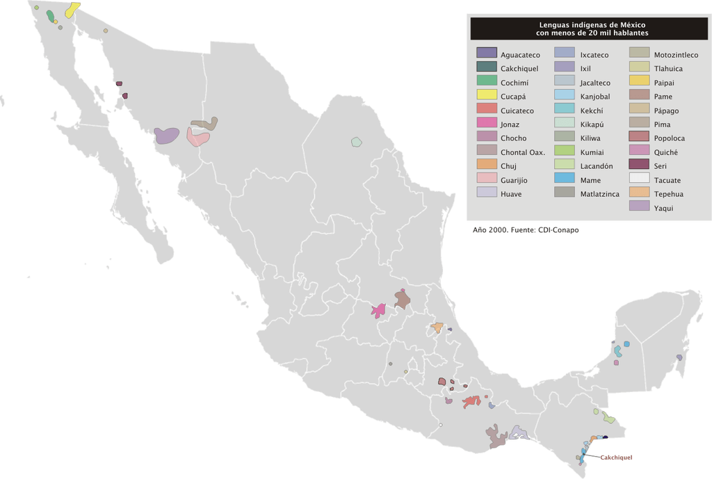 mapa lenguas indigenas mexico hablantes menos 20000 hablantes