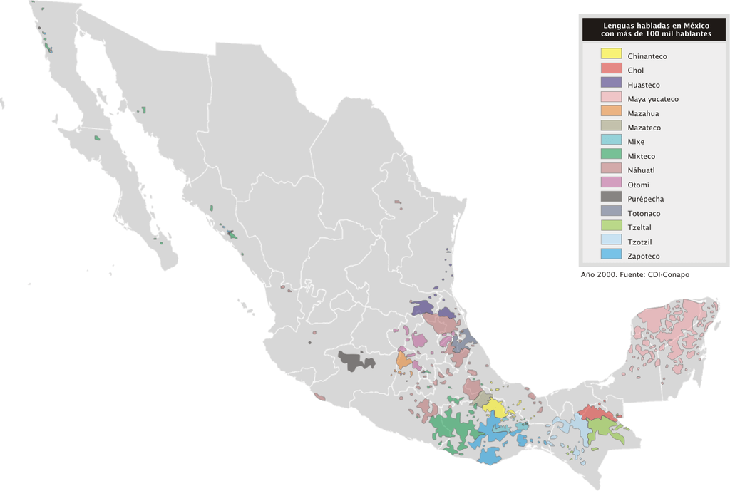 mapa lenguas indigenas mexico mas 100000 hablantes