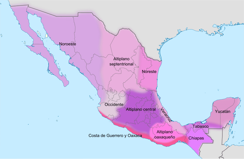 mapa variedades mexico español mexicano