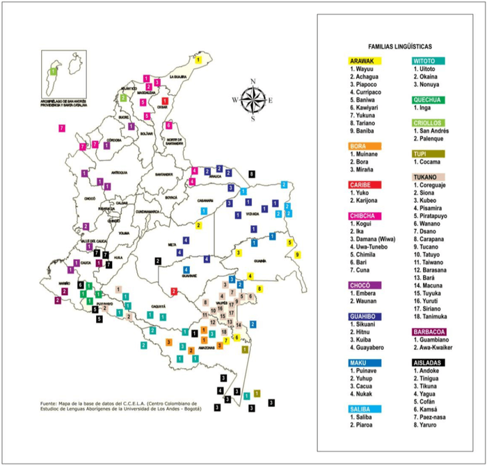 mapa lenguas indigenas colombia